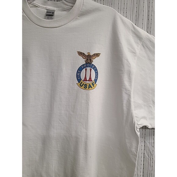 VTG USAF Fire Protection Veteran  Custom Men Back and front T-Shirt 2XL Casual - Picture 2 of 9